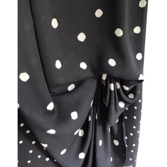 HALSTON Heritage NWT  Dress M -Black & cream Asymmetrical Polka Dot  sleeveless - Picture 4 of 14